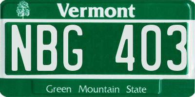 VT license plate NBG403