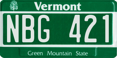 VT license plate NBG421