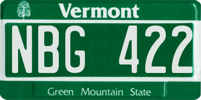 VT license plate NBG422