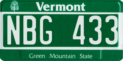 VT license plate NBG433