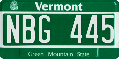 VT license plate NBG445