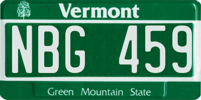VT license plate NBG459