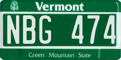 VT license plate NBG474