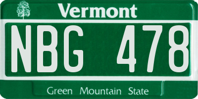 VT license plate NBG478