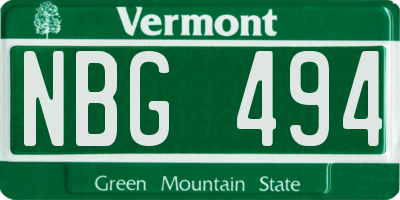 VT license plate NBG494
