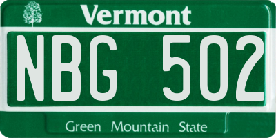VT license plate NBG502