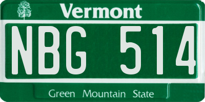 VT license plate NBG514