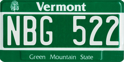 VT license plate NBG522