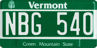 VT license plate NBG540