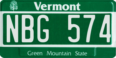 VT license plate NBG574