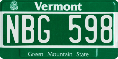 VT license plate NBG598