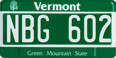 VT license plate NBG602