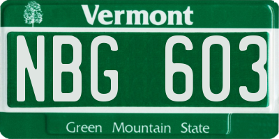 VT license plate NBG603