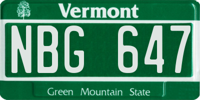 VT license plate NBG647