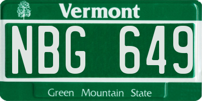 VT license plate NBG649