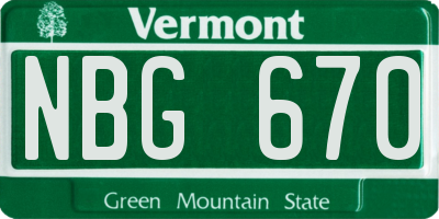 VT license plate NBG670