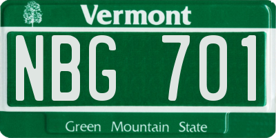 VT license plate NBG701