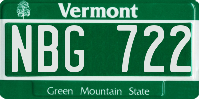 VT license plate NBG722