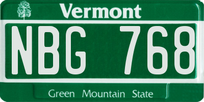 VT license plate NBG768