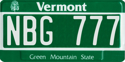 VT license plate NBG777