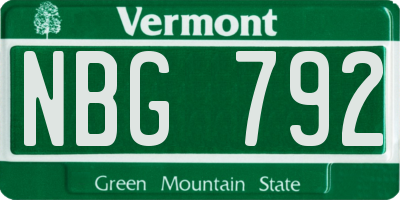 VT license plate NBG792