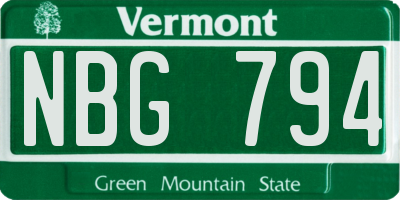 VT license plate NBG794