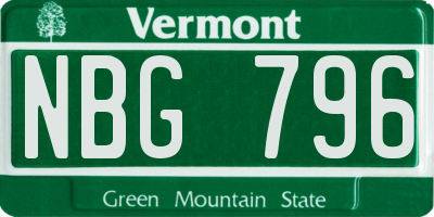 VT license plate NBG796