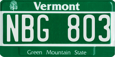 VT license plate NBG803