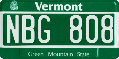 VT license plate NBG808