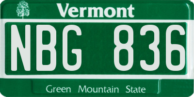 VT license plate NBG836