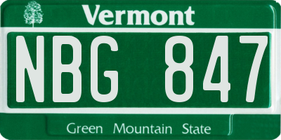 VT license plate NBG847
