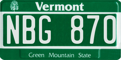 VT license plate NBG870