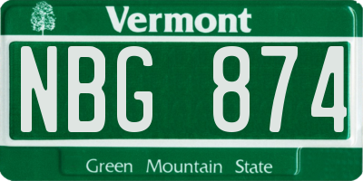 VT license plate NBG874