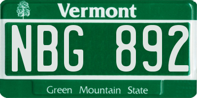 VT license plate NBG892