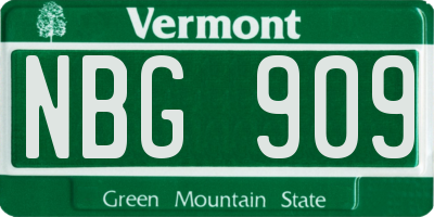 VT license plate NBG909