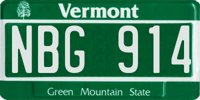 VT license plate NBG914