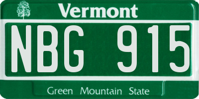VT license plate NBG915
