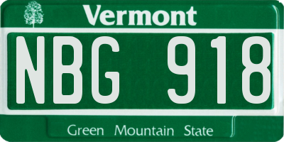 VT license plate NBG918
