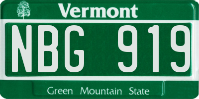 VT license plate NBG919