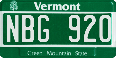 VT license plate NBG920