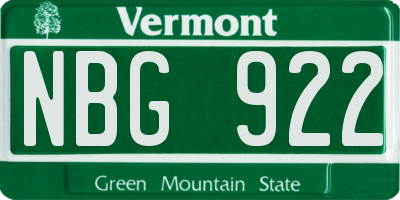 VT license plate NBG922
