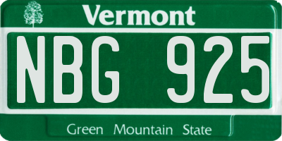 VT license plate NBG925
