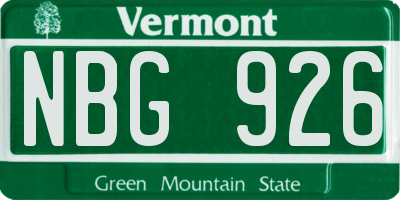 VT license plate NBG926