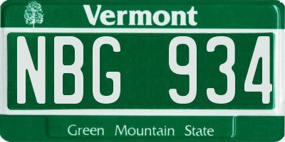 VT license plate NBG934