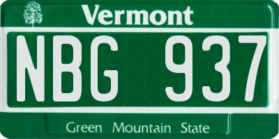 VT license plate NBG937