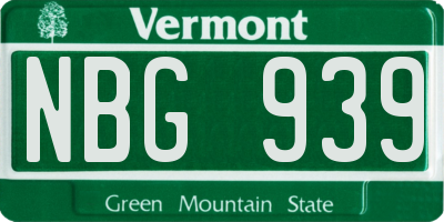 VT license plate NBG939