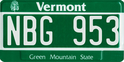 VT license plate NBG953
