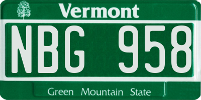 VT license plate NBG958