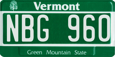 VT license plate NBG960