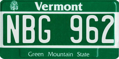 VT license plate NBG962